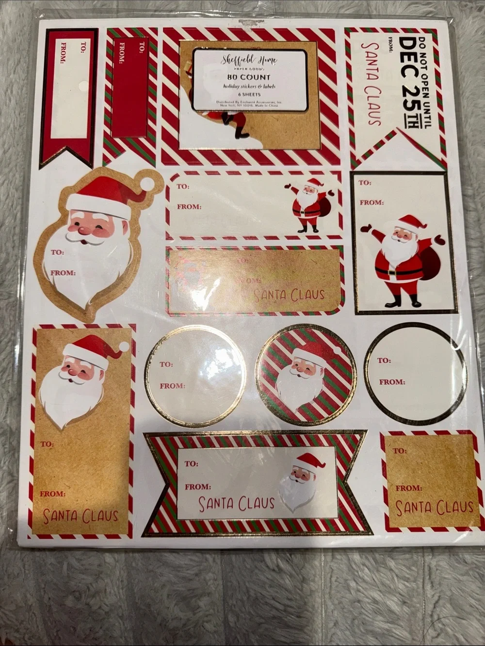 Sheffield Home Santa Claus Gift Labels Stickers - Red, Gold, White